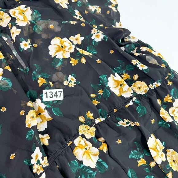 Torrid Dress Womens 2X Black Floral Chiffon Smocked Blouson Flutter Sleeve new - Picture 11 of 11